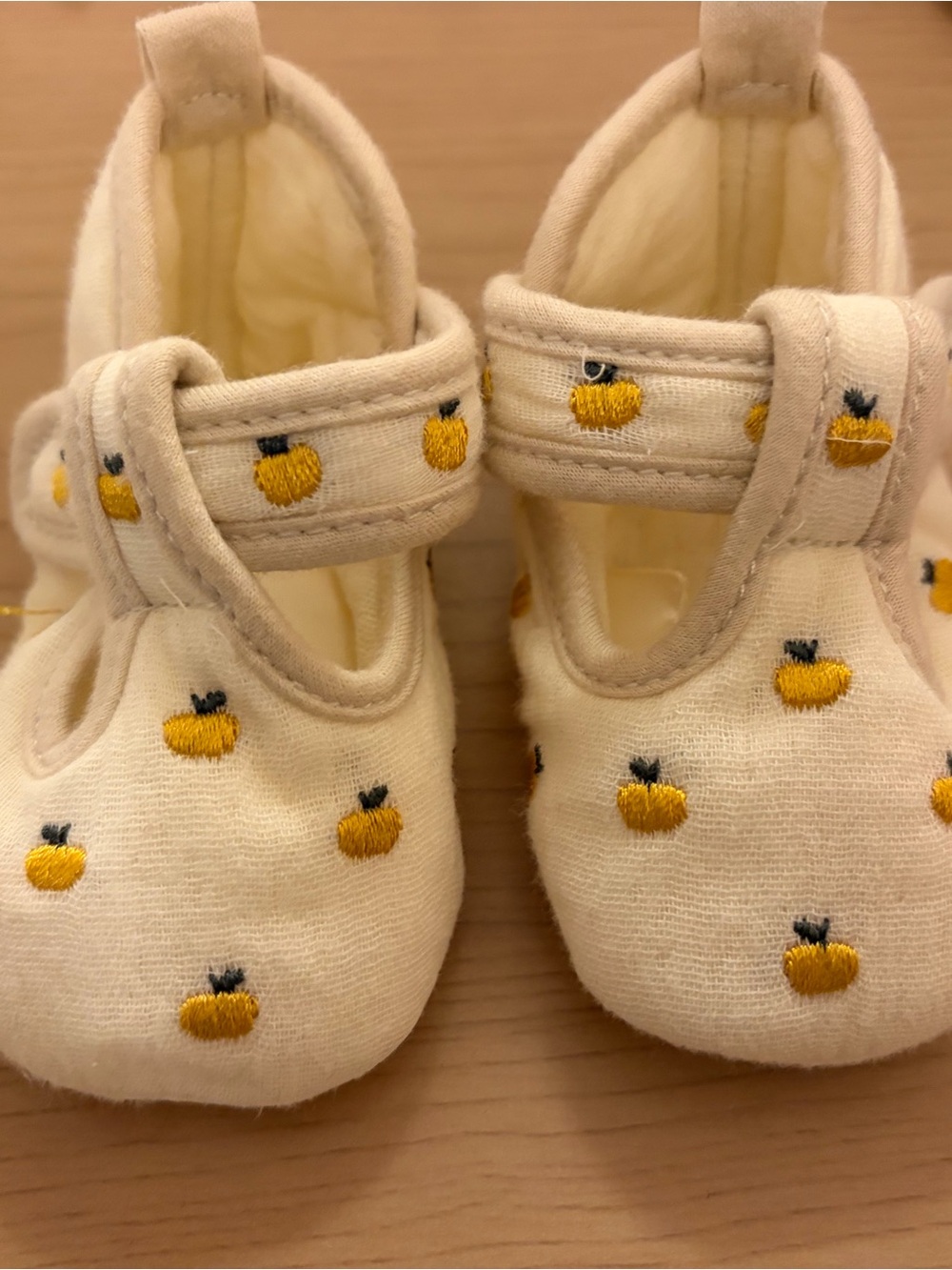 Zara Cream Baby Mary Janes with Yellow Apple Embroidery